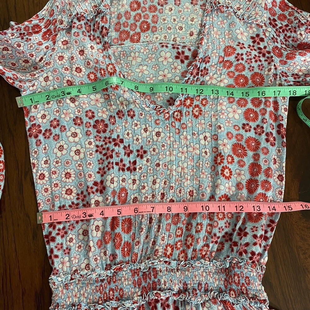 Poupette St Barth $430 Womens Floral Mini Dress XS Blue Rayon V-Neck Beach Boho - Picture 9 of 11